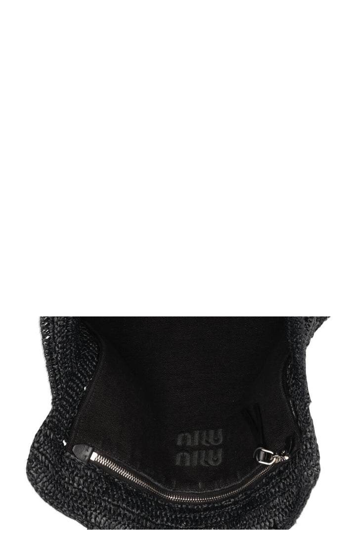 MIUMIU Logo Raffia Tote Bag Black
