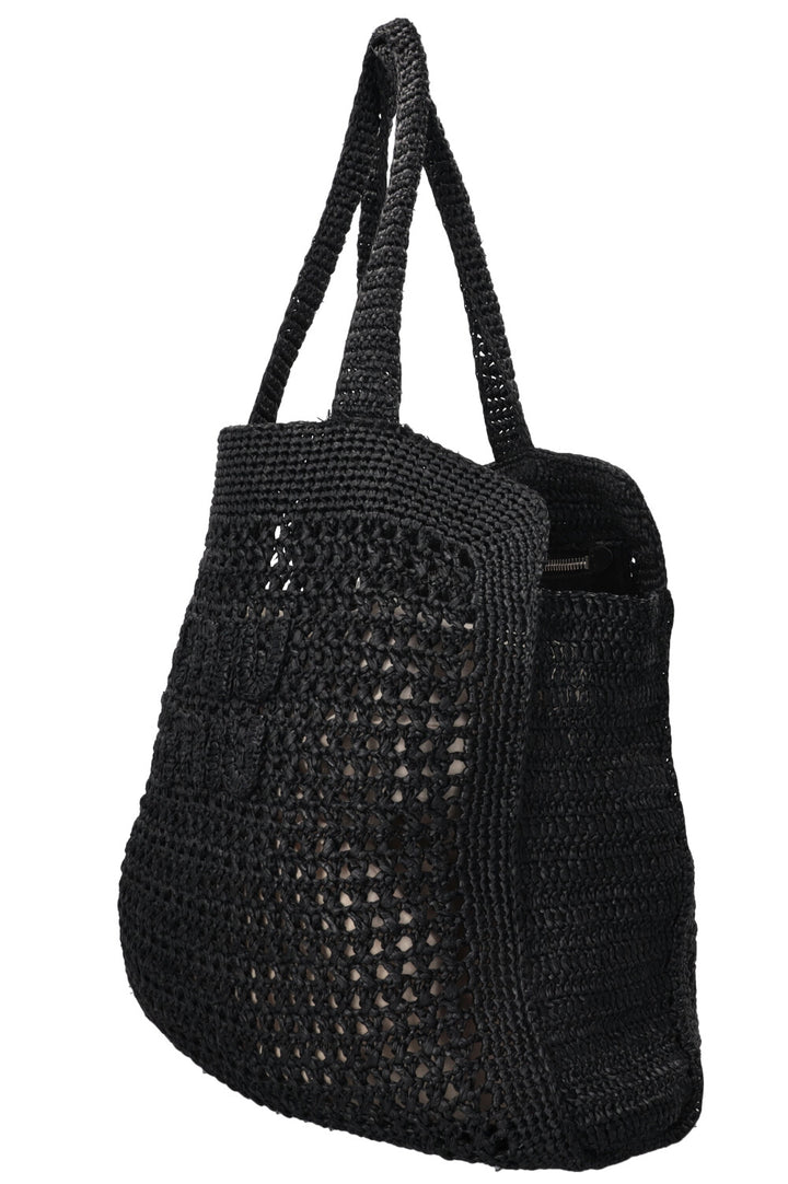 MIUMIU Logo Raffia Tote Bag Black