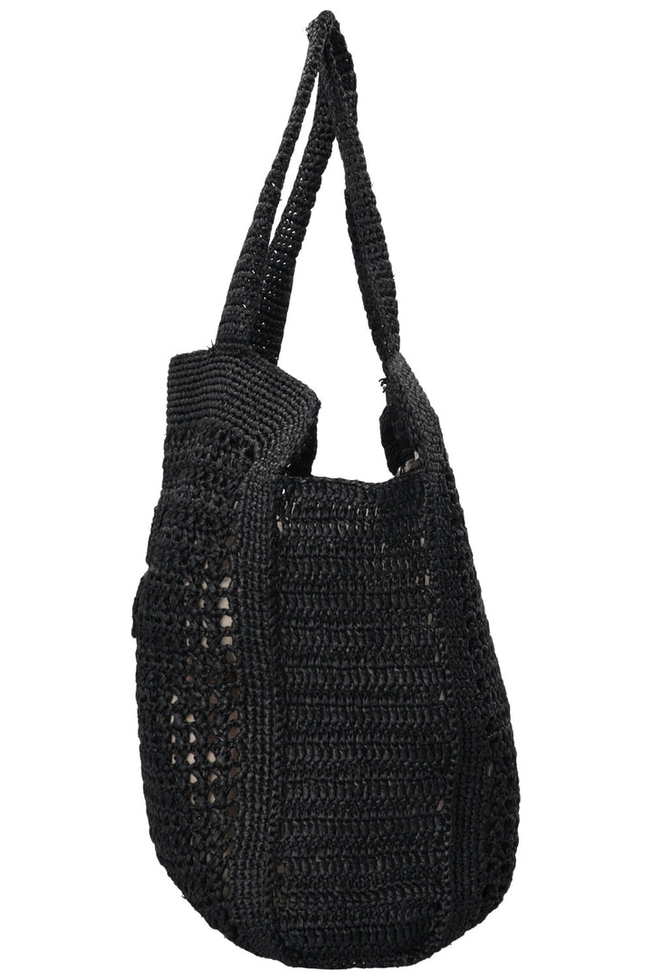 MIUMIU Logo Raffia Tote Bag Black