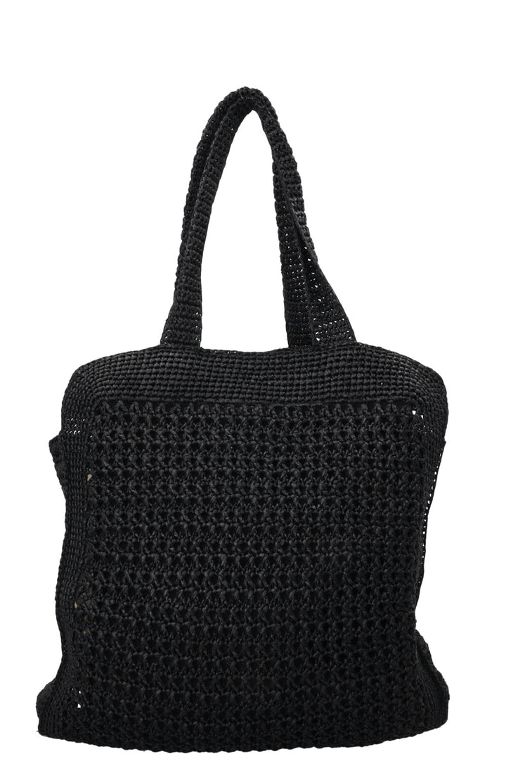 MIUMIU Logo Raffia Tote Bag Black