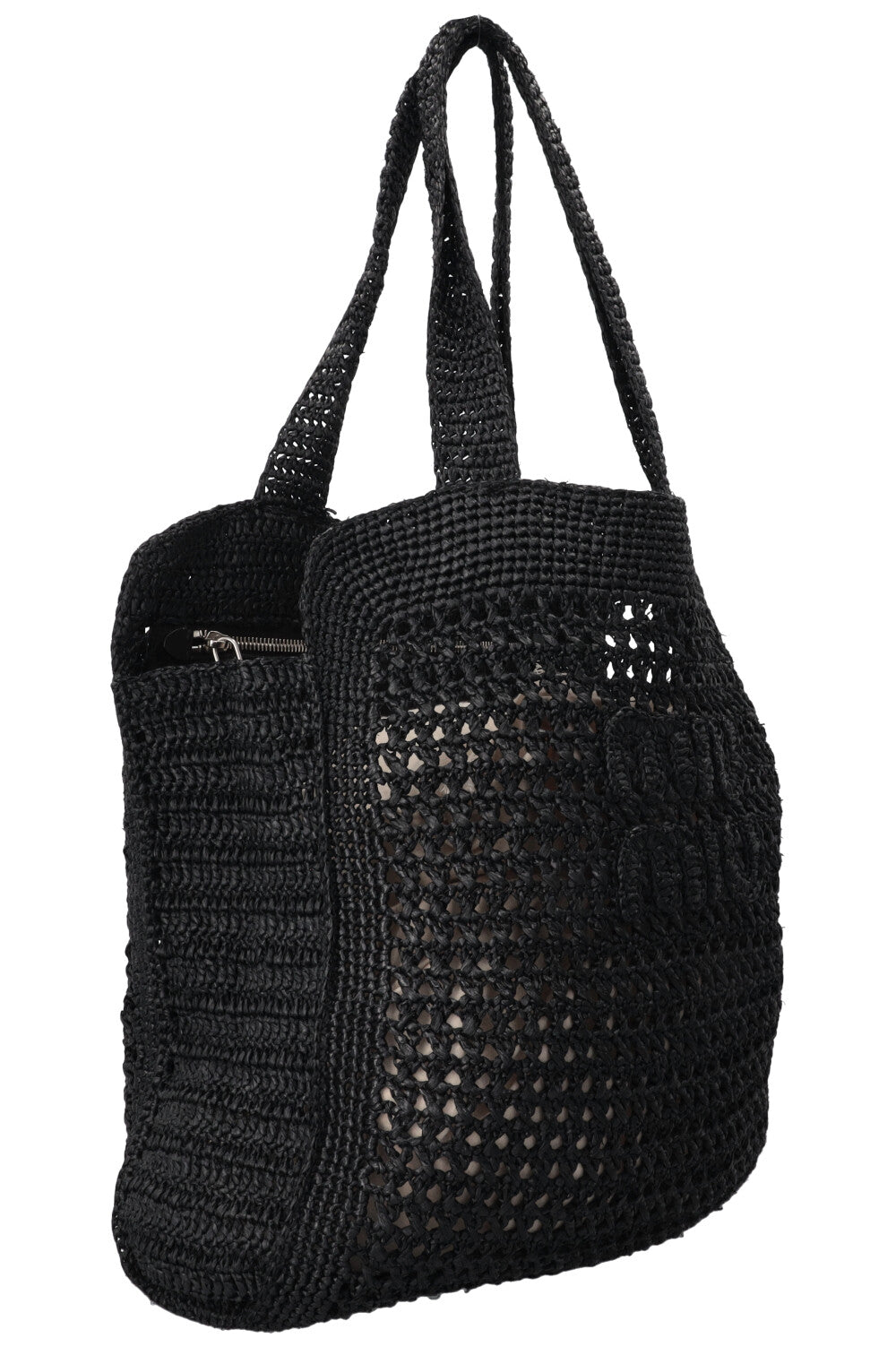 MIUMIU Logo Raffia Tote Bag Black