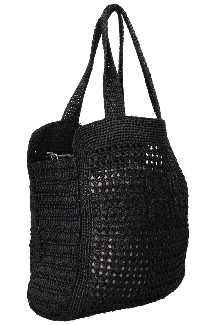 MIUMIU Logo Raffia Tote Bag Black