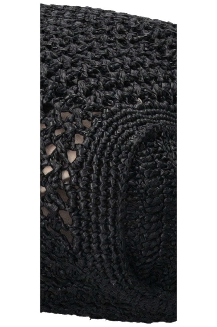 MIUMIU Logo Raffia Tote Bag Black