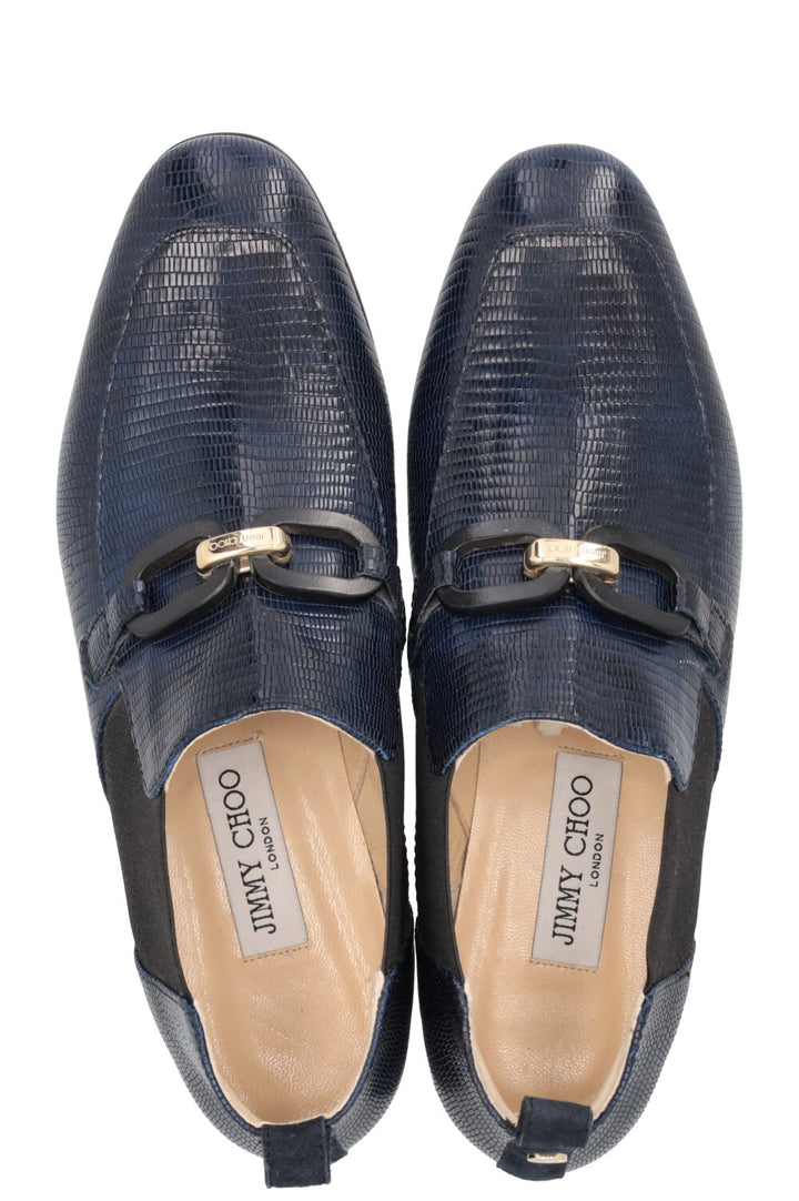 JIMMY CHOO Chain Link Embossed Loafers Blue
