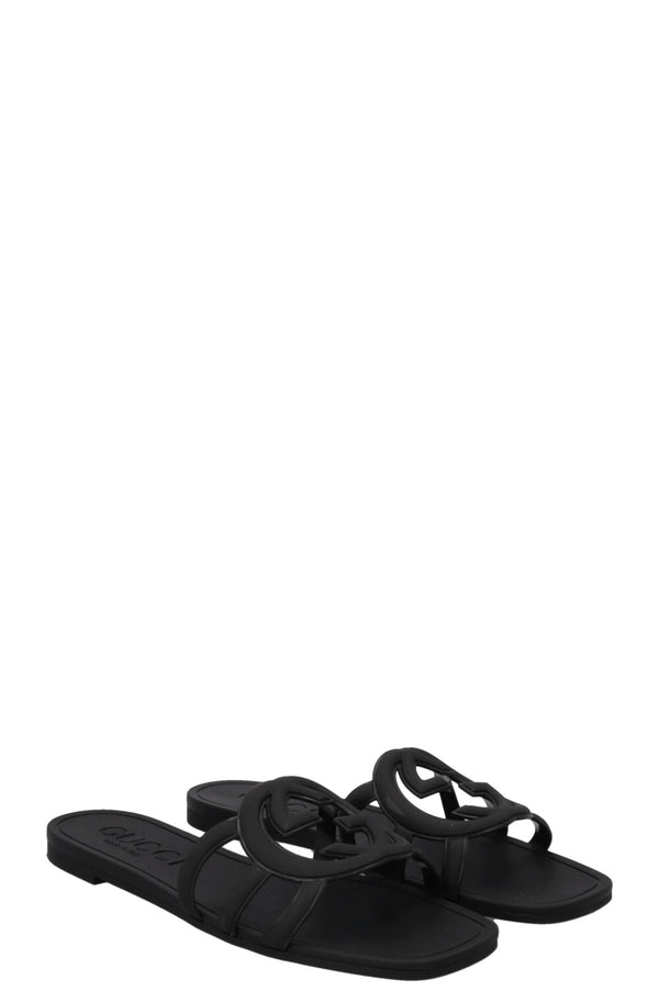 GUCCI Interlocking GG Slides PVC Black