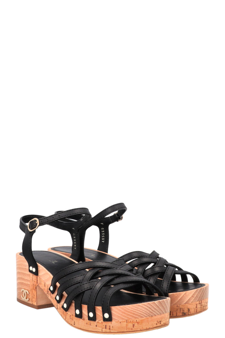 CHANEL Interlocking CC Logo Sandals Black