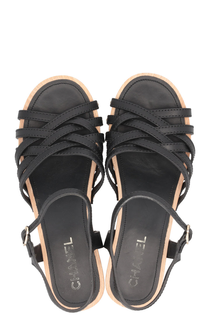 CHANEL Interlocking CC Logo Sandals Black