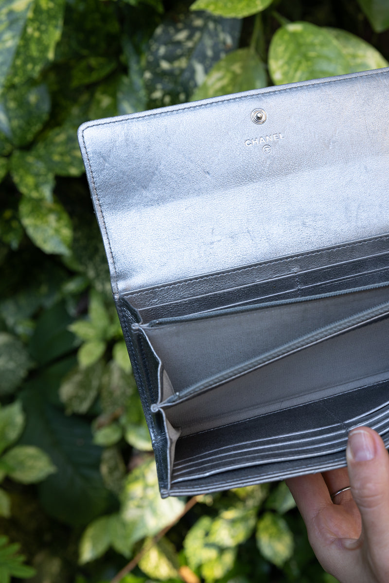 CHANEL Whipstitch Wallet Silver