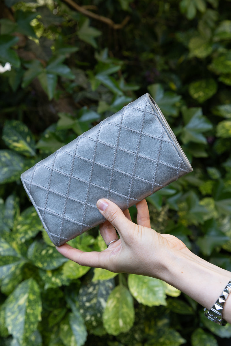 CHANEL Whipstitch Wallet Silver