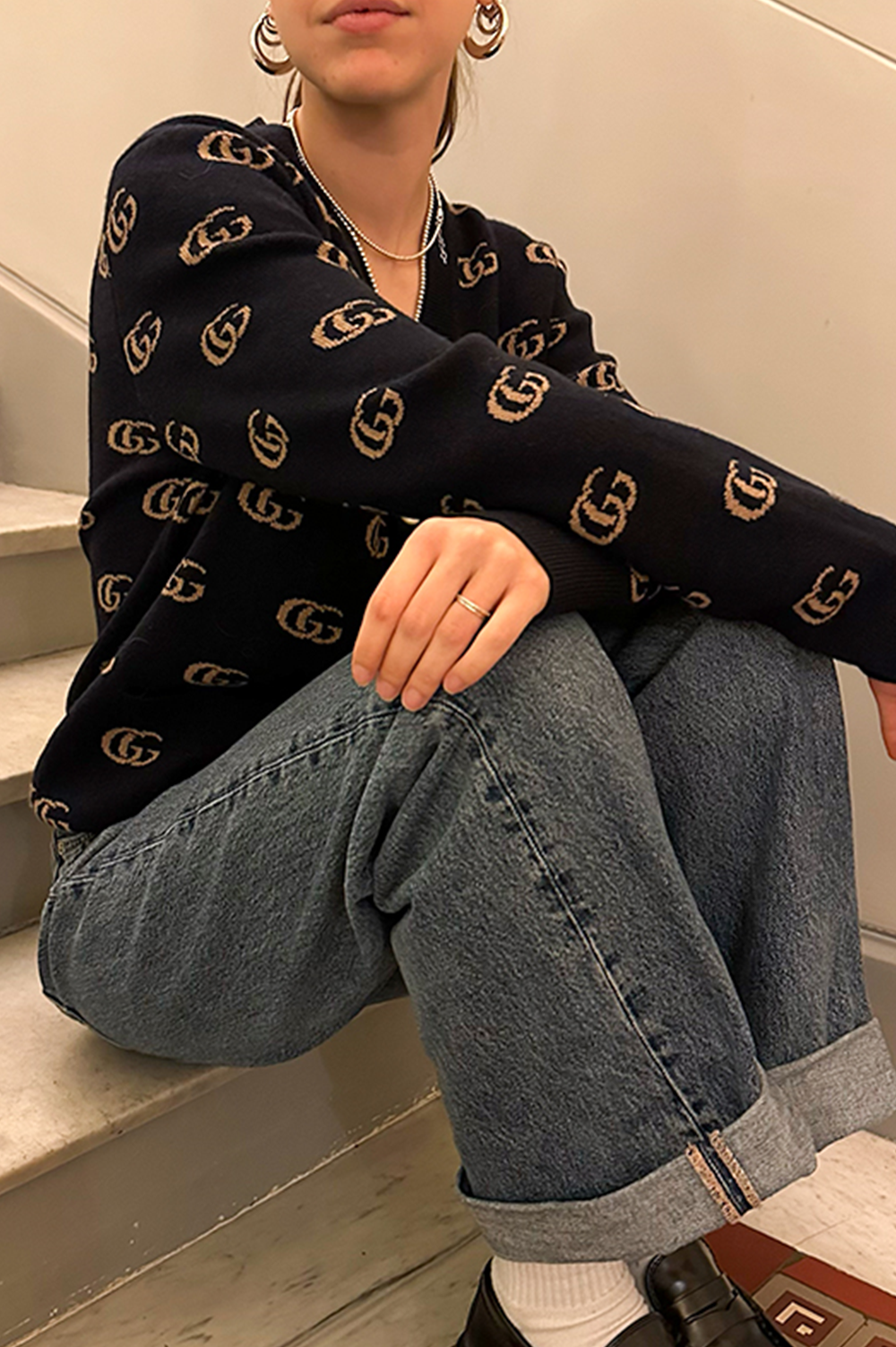 GUCCI GG Cardigan Navy Cashmere – REAWAKE