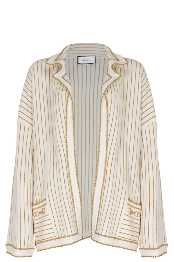 GUCCI Belted Knit Cardigan Wool Ivory Gold