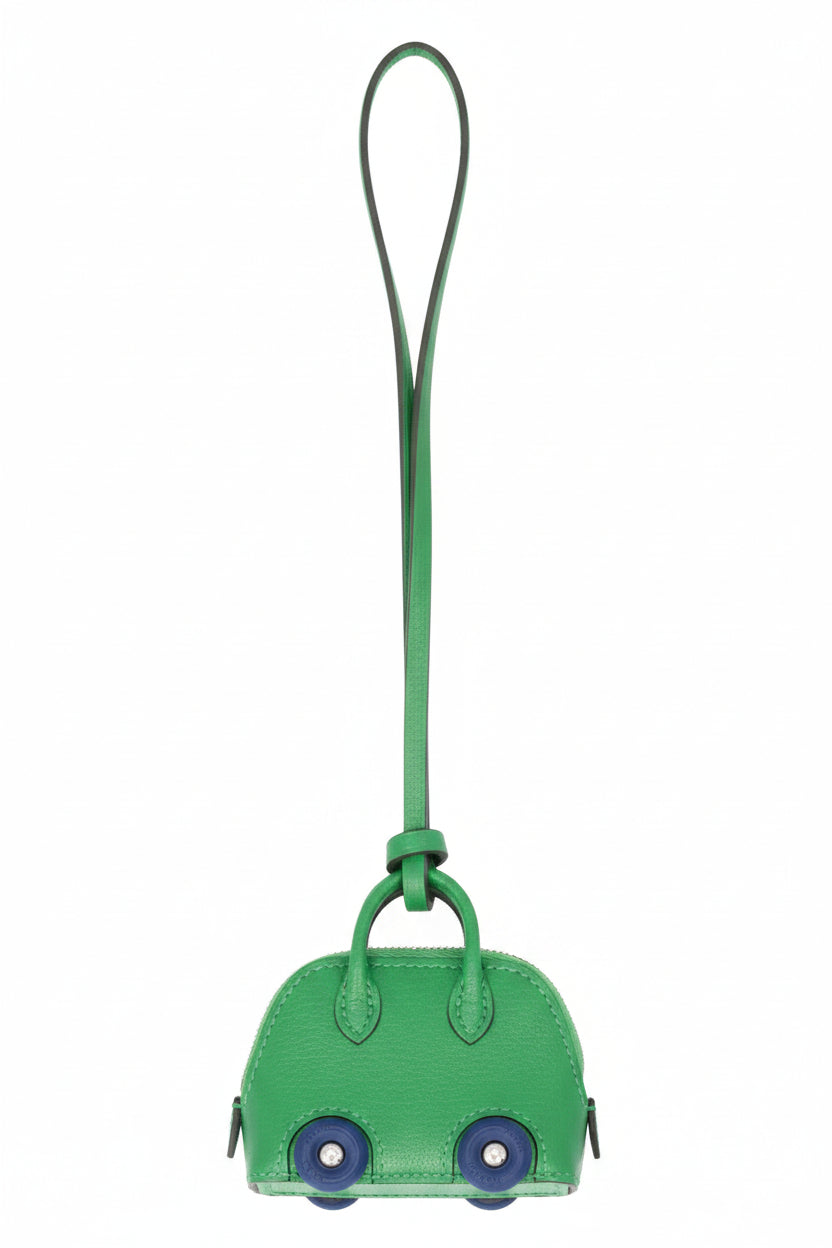 HERMÈS 2023 Bolide On Wheels Bag Charm Chèvre Leather Green
