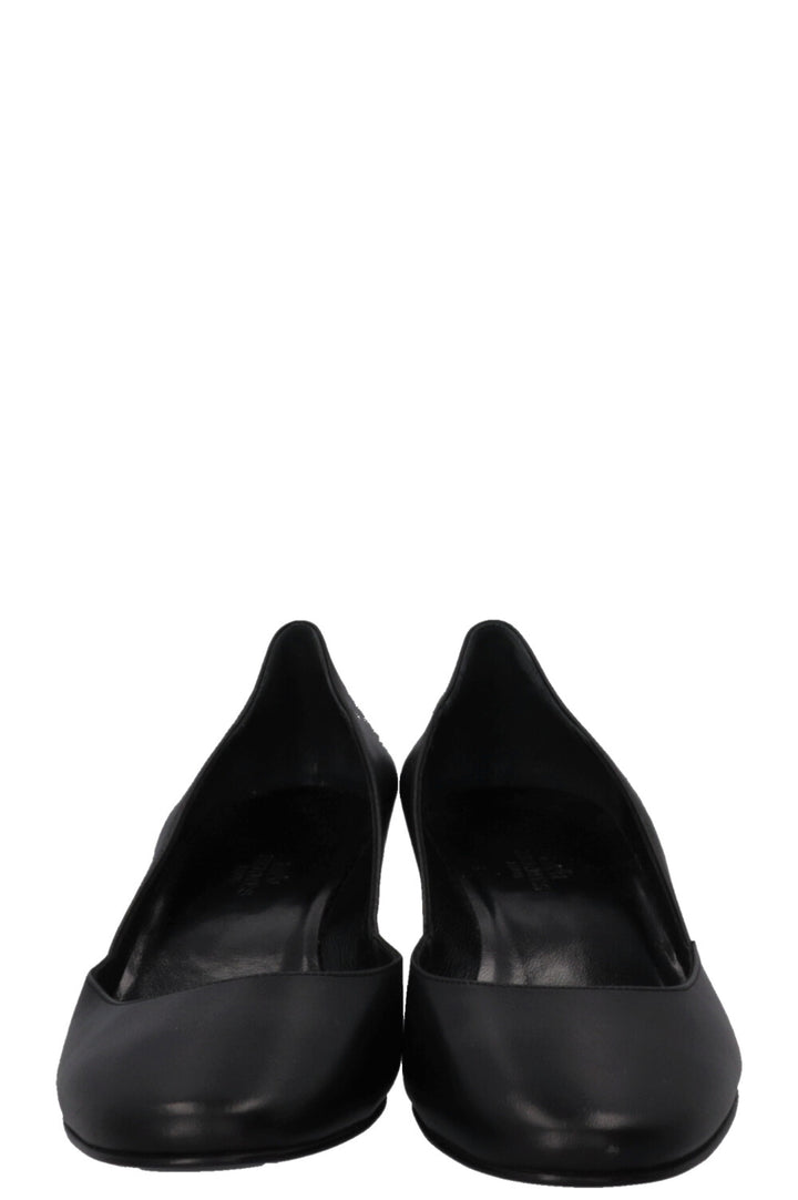 HERMÈS Ballet Wedge Heels Leather Black