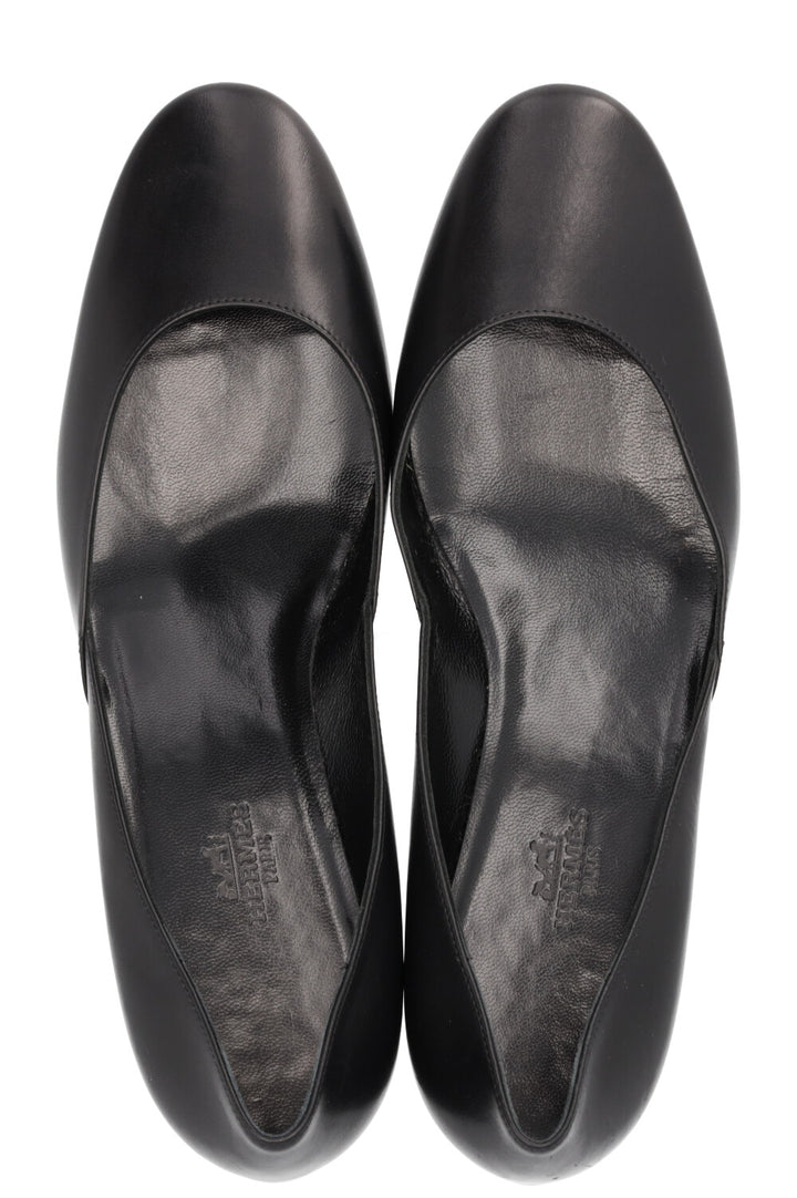 HERMÈS Ballet Wedge Heels Leather Black