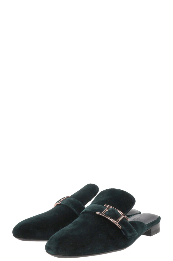 HERMÈS Beauty Mules Velvet Green