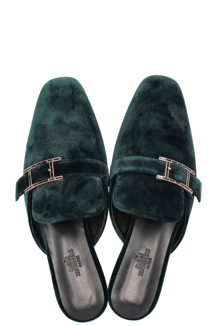 HERMÈS Beauty Mules Velvet Green