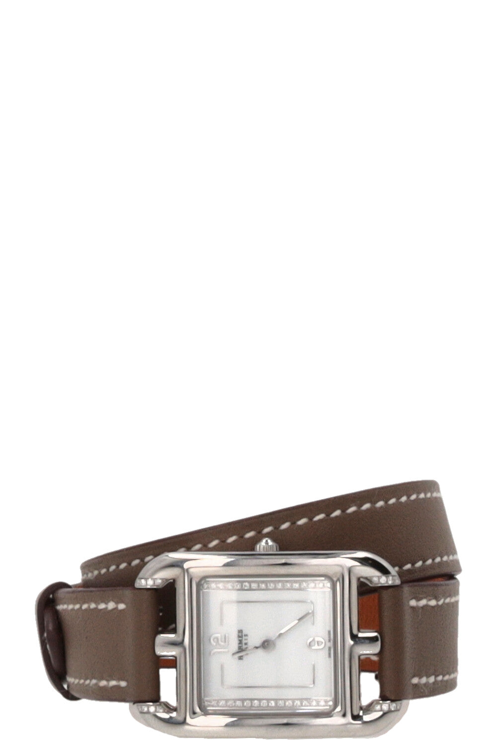 Montre HERMÈS Cape Cod Double Tour 31 Acier Inoxydable Diamants Étoupe