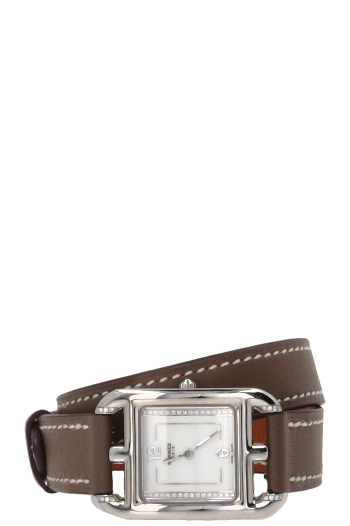 Montre HERMÈS Cape Cod Double Tour 31 Acier Inoxydable Diamants Étoupe