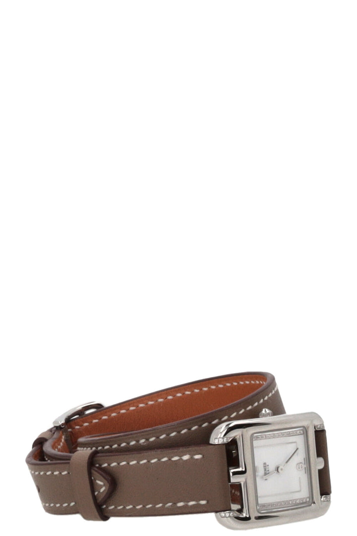 Montre HERMÈS Cape Cod Double Tour 31 Acier Inoxydable Diamants Étoupe