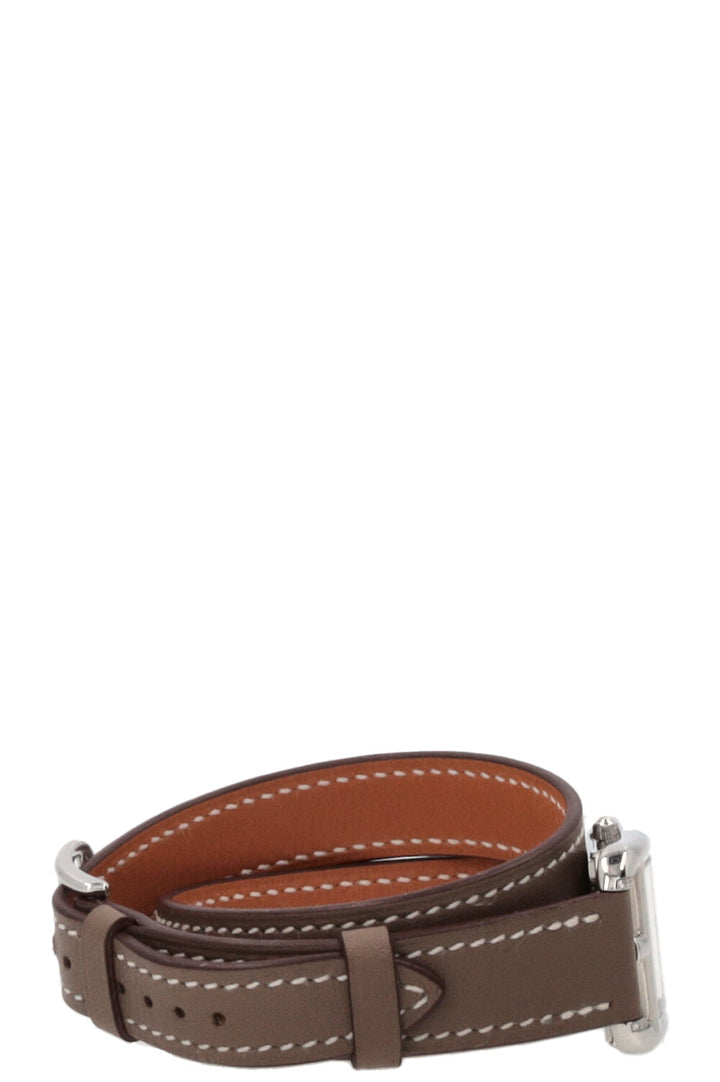 Montre HERMÈS Cape Cod Double Tour 31 Acier Inoxydable Diamants Étoupe