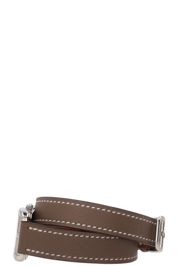 Montre HERMÈS Cape Cod Double Tour 31 Acier Inoxydable Diamants Étoupe