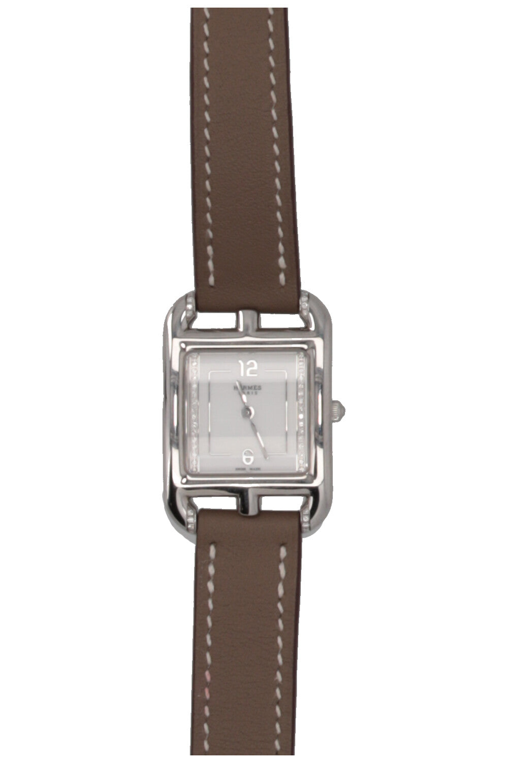 Montre HERMÈS Cape Cod Double Tour 31 Acier Inoxydable Diamants Étoupe