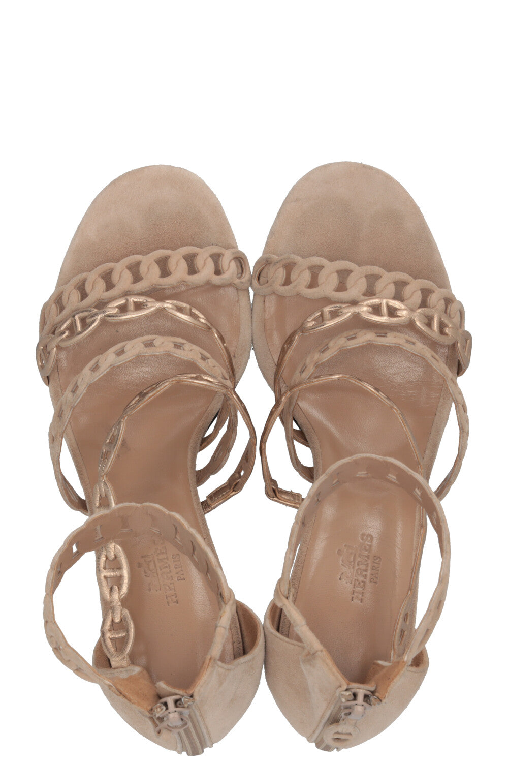 HERMÈS Chaine D'Ancre Heels Suede Beige