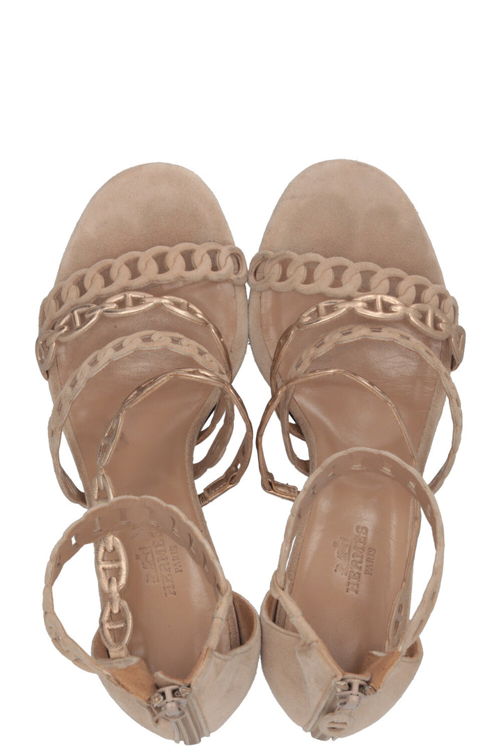 HERMÈS Chaine D'Ancre Heels Suede Beige