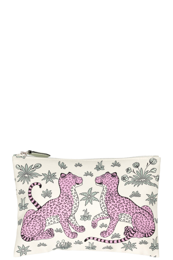 HERMÈS Cheetah Print Pocket Pouch Silk Green Pink