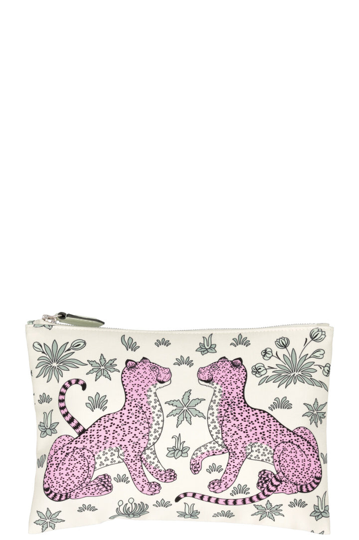 HERMÈS Cheetah Print Pocket Pouch Silk Green Pink