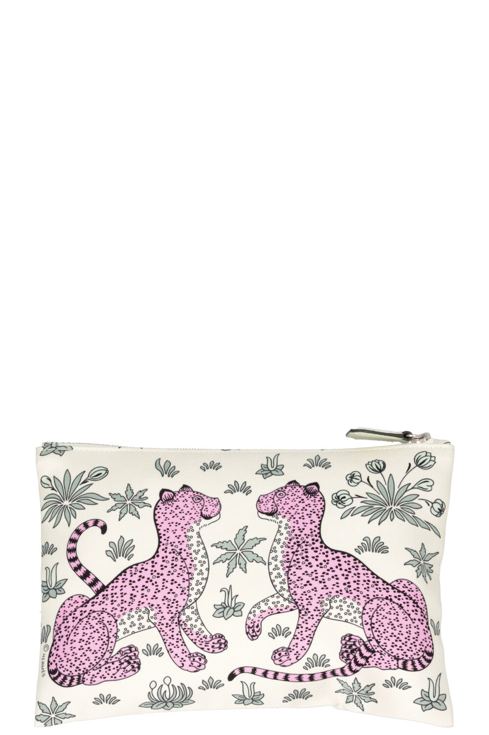 HERMÈS Cheetah Print Pocket Pouch Silk Green Pink