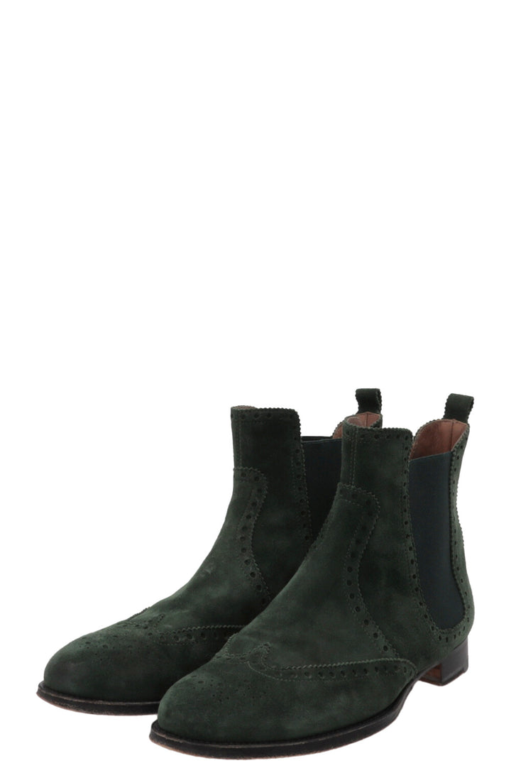 HERMÈS Chelsea Brighton Ankle Boots Suede Green