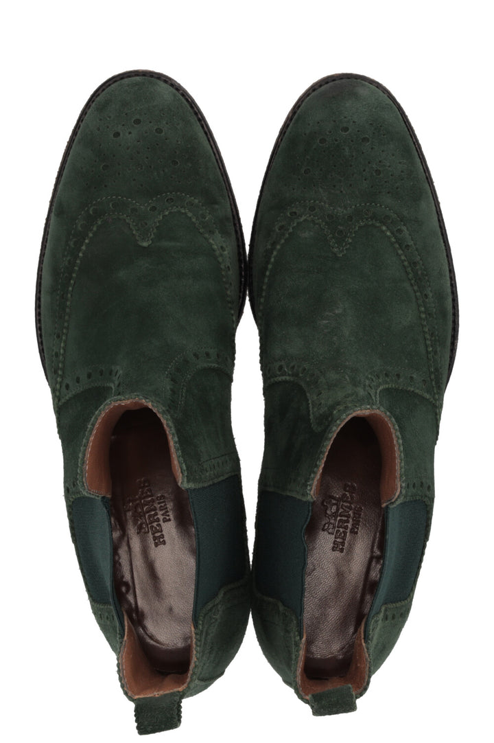 HERMÈS Chelsea Brighton Ankle Boots Suede Green
