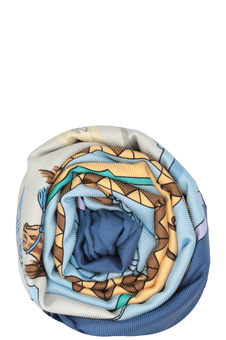 HERMÈS Chevaux Arabes Carré 90 Silk Blue