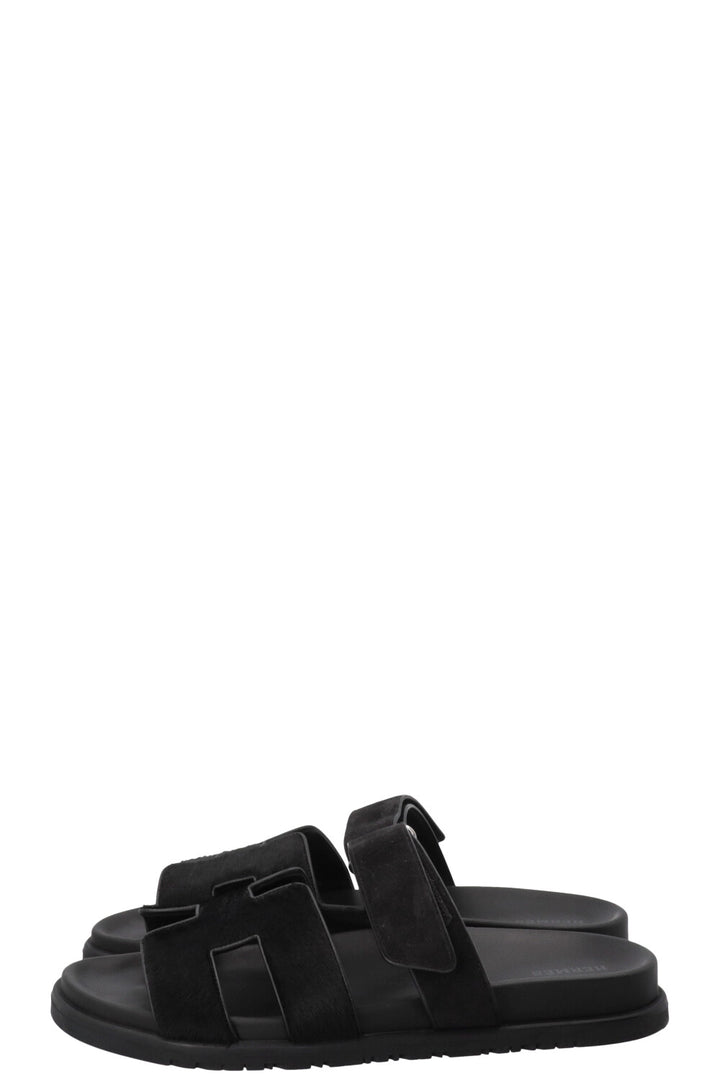 HERMÈS Chypre Sandals Calf Hair Noir
