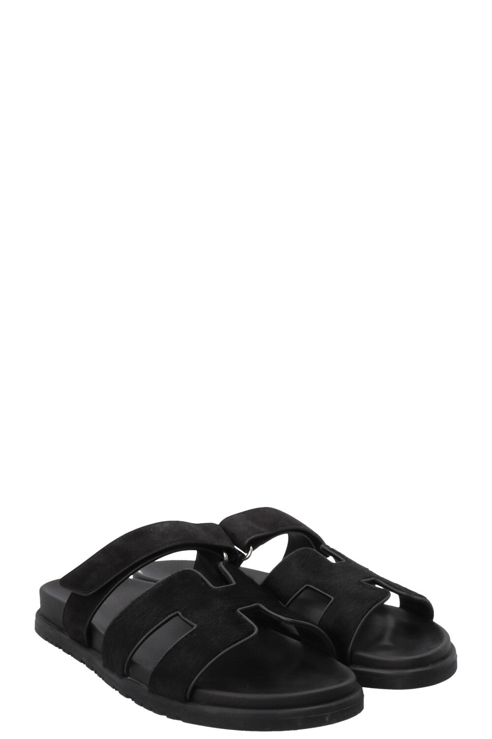 HERMÈS Chypre Sandals Calf Hair Noir