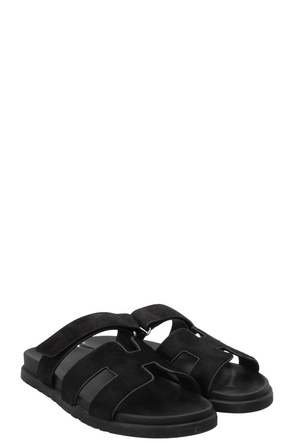 HERMÈS Chypre Sandals Calf Hair Black