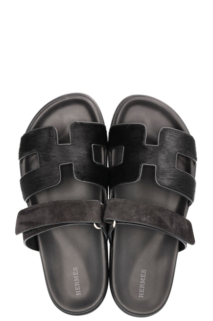 HERMÈS Chypre Sandals Calf Hair Noir