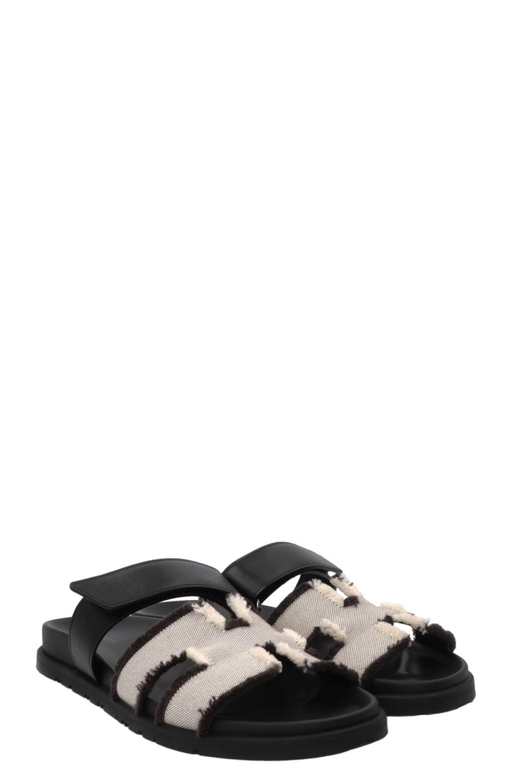 Sandales HERMES Chypre Prunoir Noir Toile
