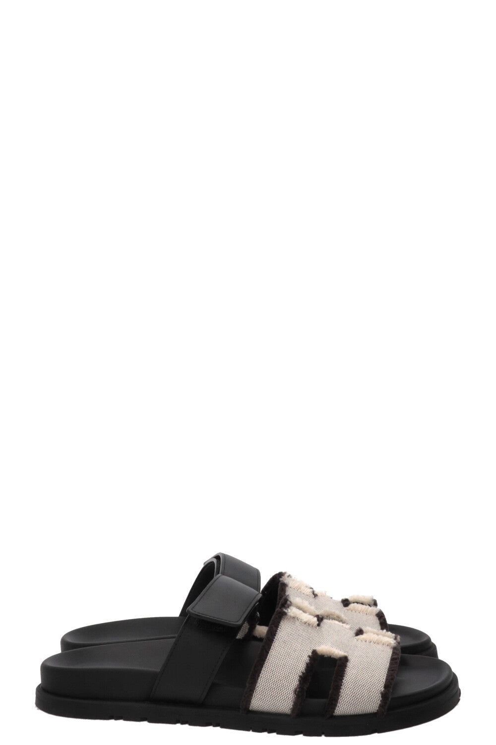 Sandales HERMES Chypre Prunoir Noir Toile