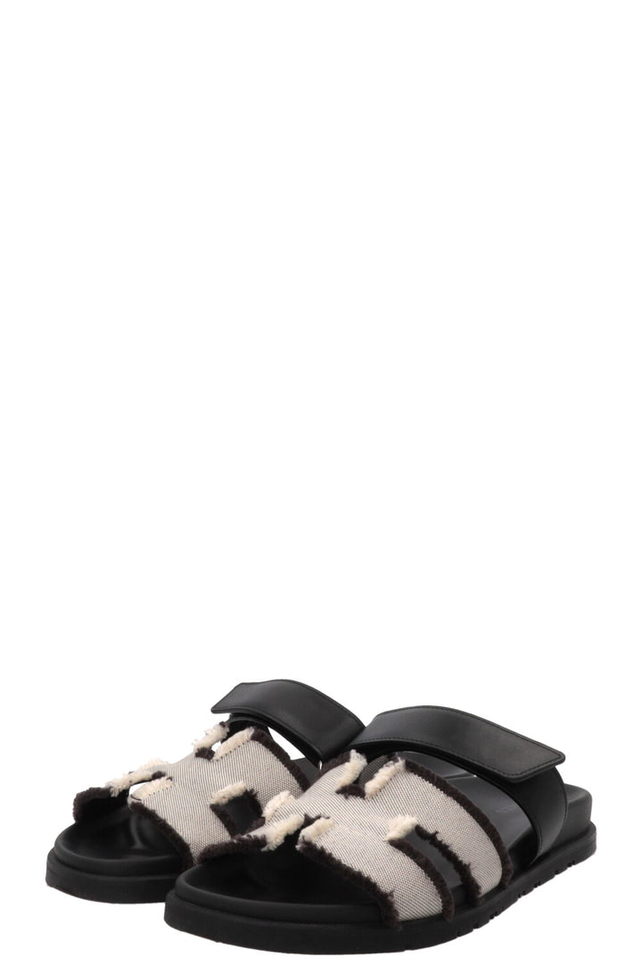 Sandales HERMES Chypre Prunoir Noir Toile