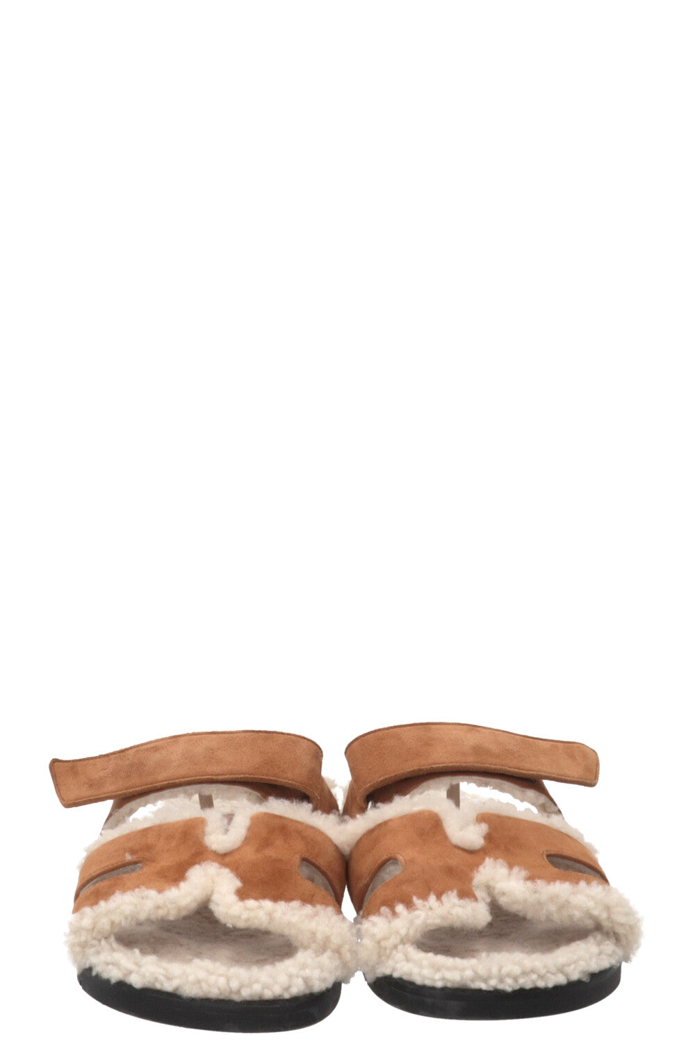 HERMÈS Chypre Sandals Shearling Suede Tan