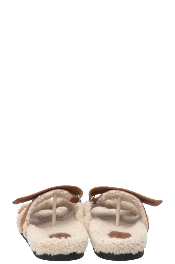 HERMÈS Chypre Sandals Shearling Suede Tan