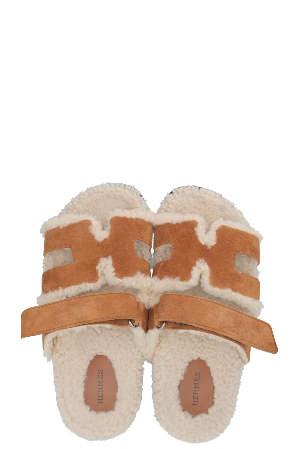 HERMÈS Chypre Sandals Shearling Suede Tan