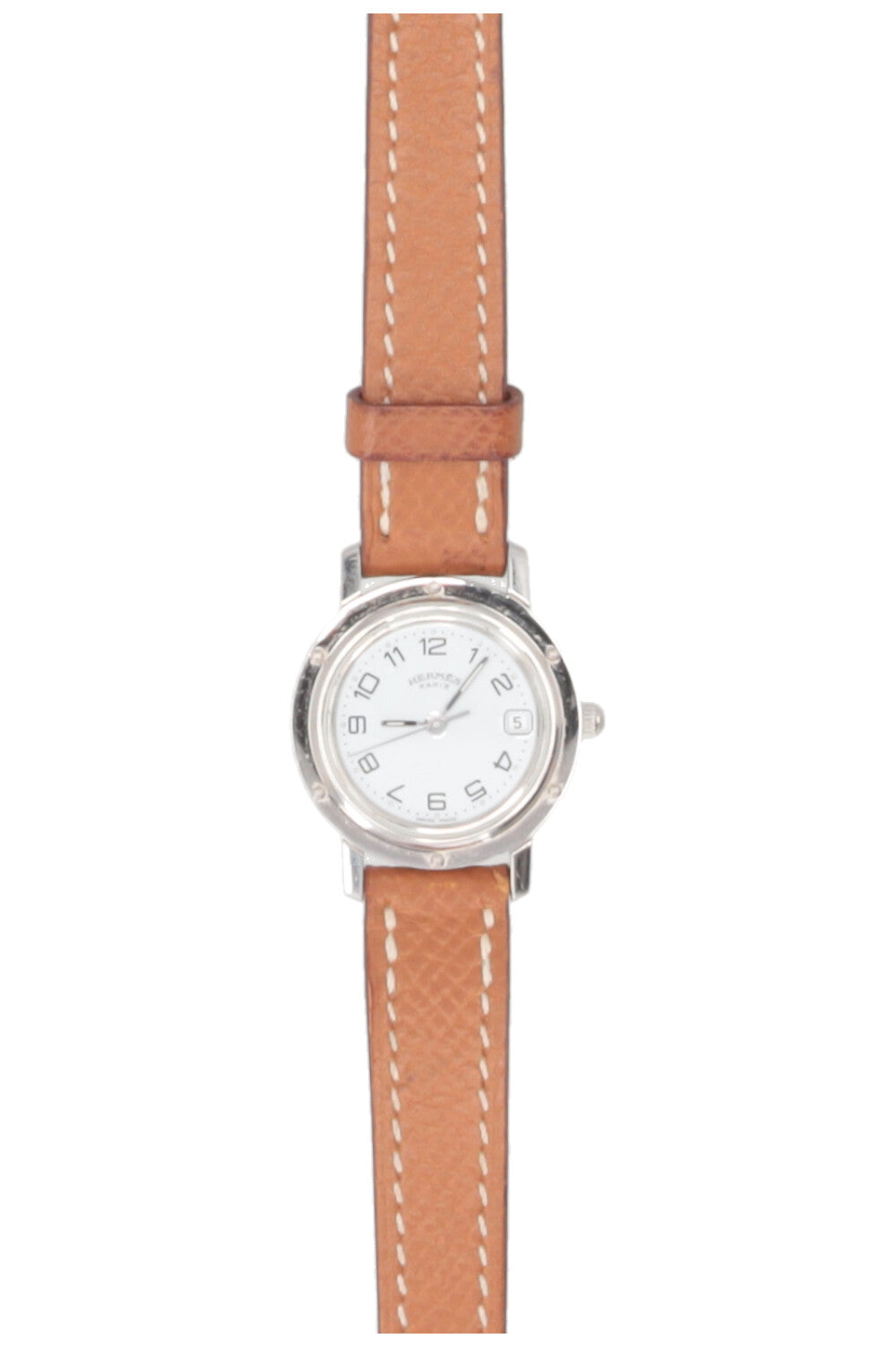 HERMÈS Clipper Watch Steel Leather Brown
