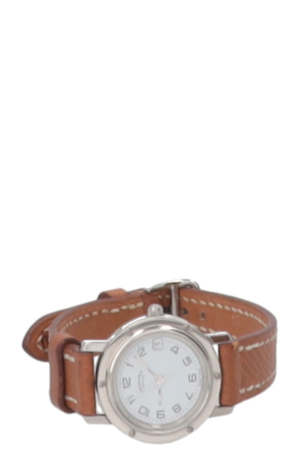 HERMÈS Clipper Watch Steel Leather Brown