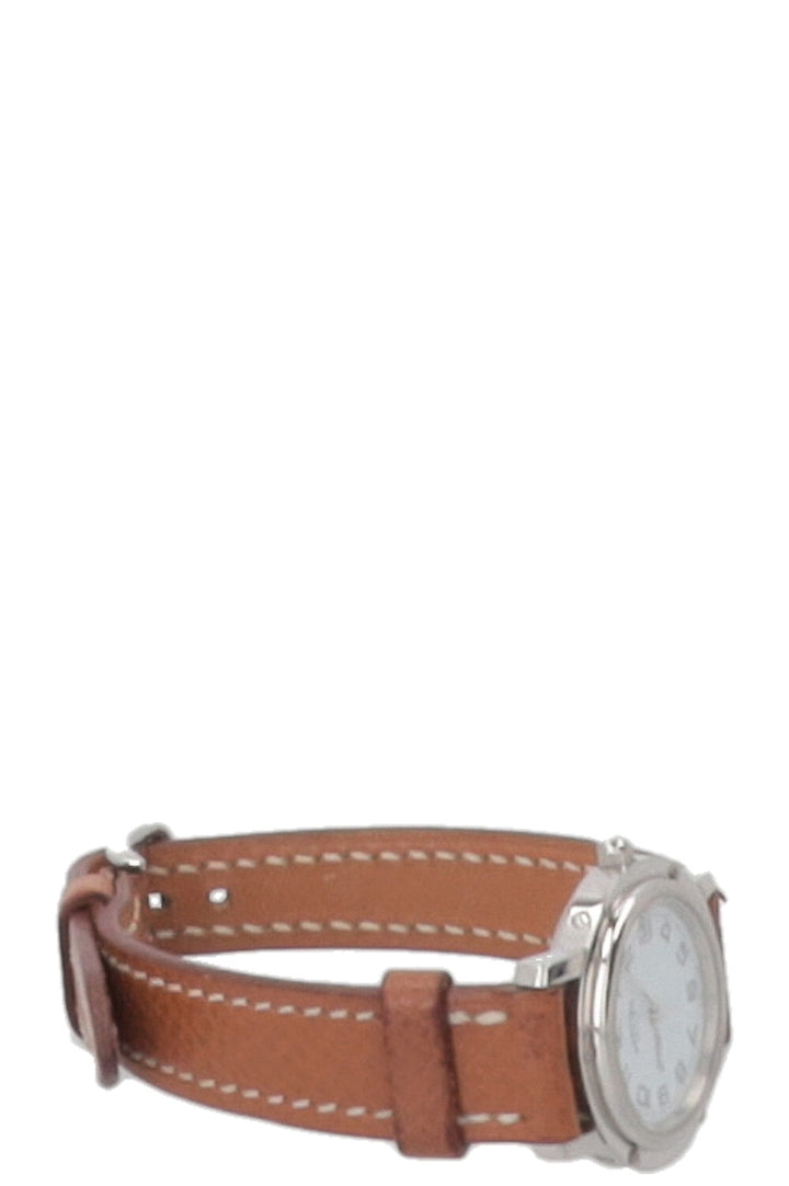 HERMÈS Clipper Watch Steel Leather Brown