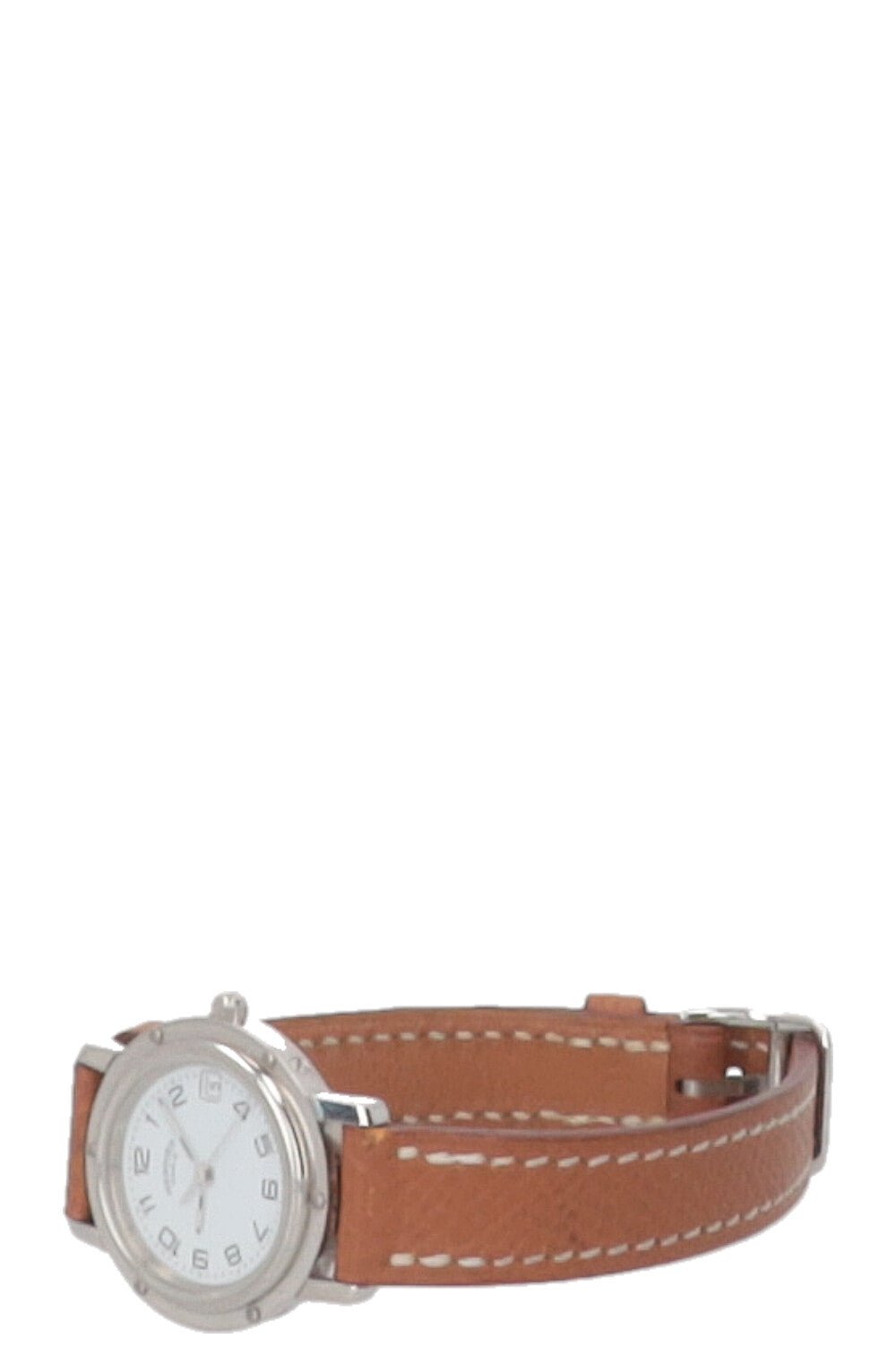 HERMÈS Clipper Watch Steel Leather Brown