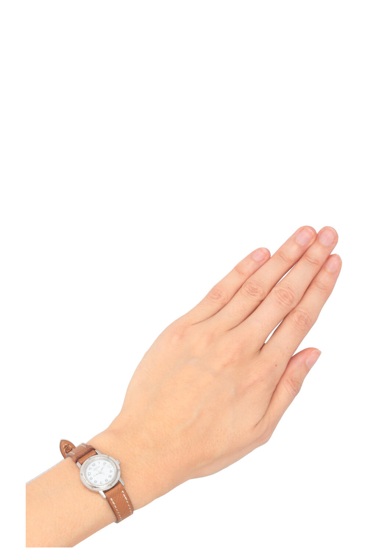 HERMÈS Clipper Watch Steel Leather Brown