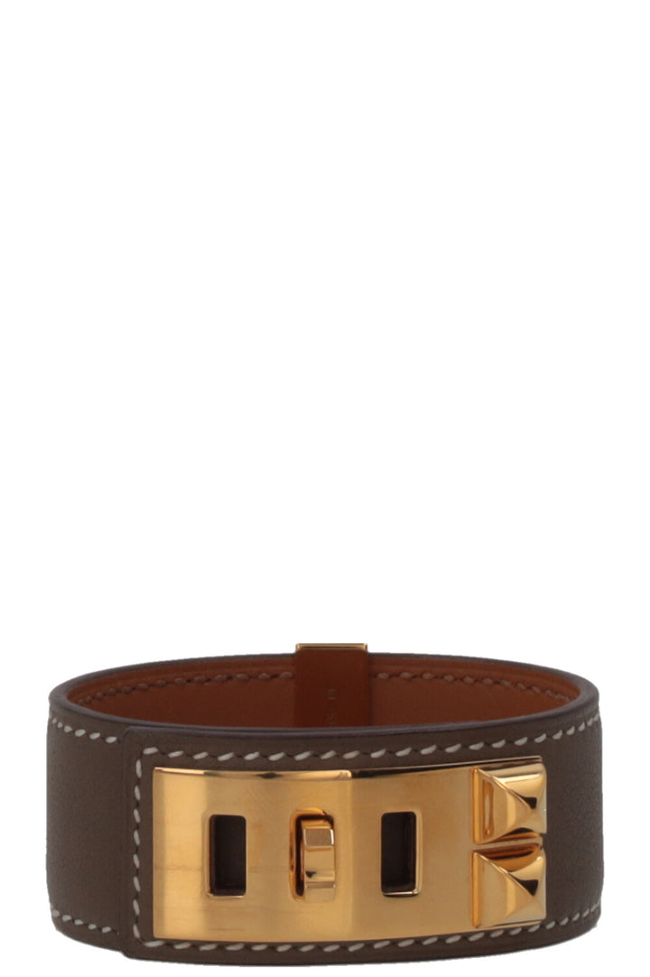 HERMÈS Collier De Chien 24 en cuir Swift Étoupe